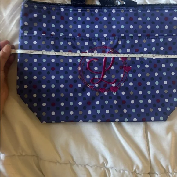NWT Thirty-One Blue Polka Dot L Initial Letter Bag Thermal Tote - Picture 4 of 7